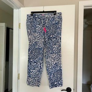 Lilly Pulitzer Aden Linen Pants in Indigo Home Slice XL